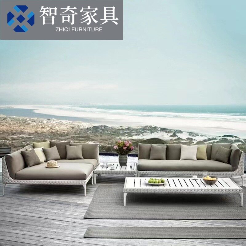 户外别墅简约现代双人藤椅茶几组合室外露台设计师北欧转角藤沙发