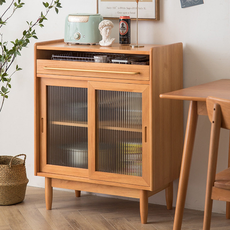 北欧实木餐边柜小户型茶水柜窄型日式收纳柜简约现代客厅储物柜子