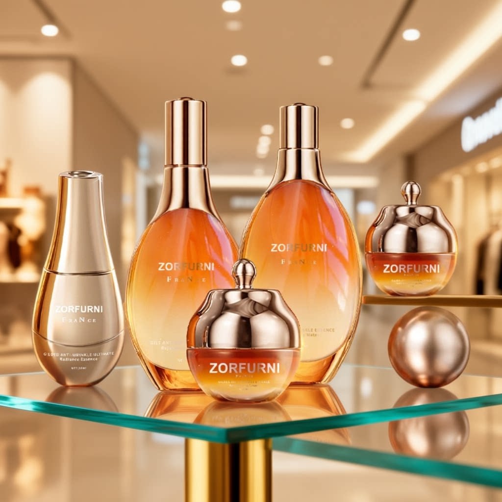 正品法国鎏金抗皱淡纹爽肤水乳液面霜精华液眼霜5件面部护理套装