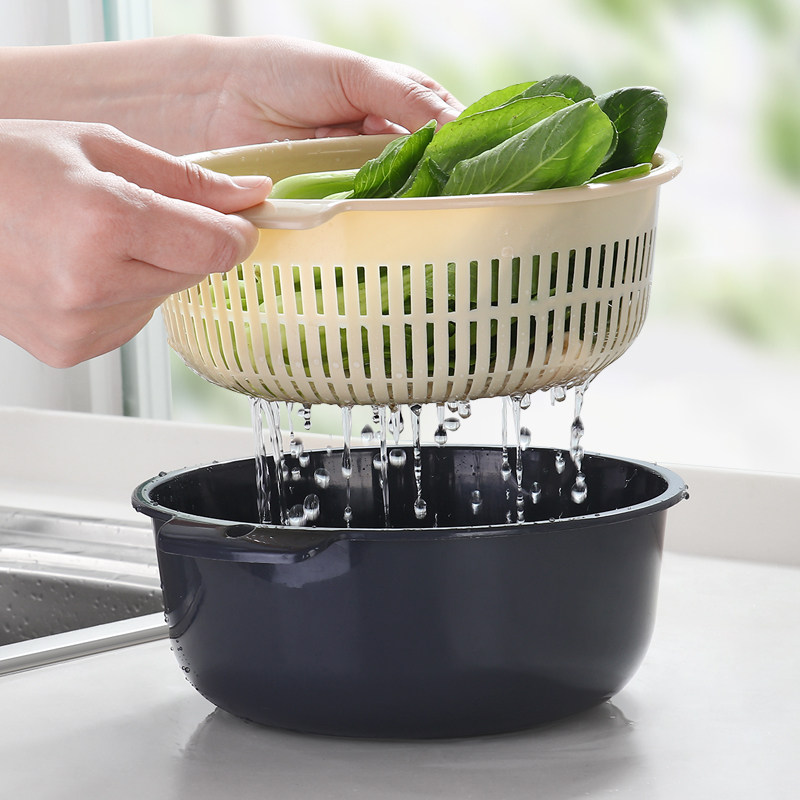 快速发货双层洗菜盆塑料沥水篮子漏盆淘米器洗P菜篮淘菜盆家用厨