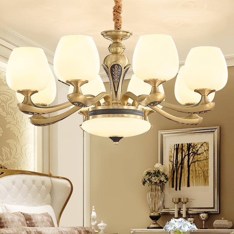 美式全铜吊灯客厅灯欧式纯铜别墅现代简约经典麦穗复古风