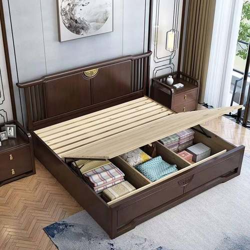 TD61新中式实木D18#紫檀色卧现代简约1物.8米双人床轻床主奢软包