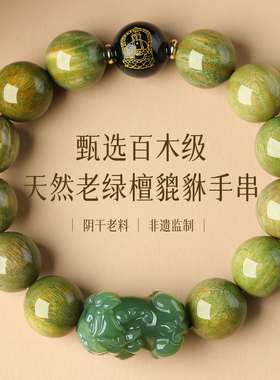 和田玉貔貅手串男天然绿檀木手链