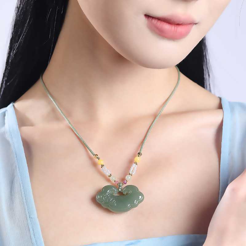 保真和田玉石平安如意锁吊坠男女宝宝儿童长命锁玉佩玉坠挂件项链