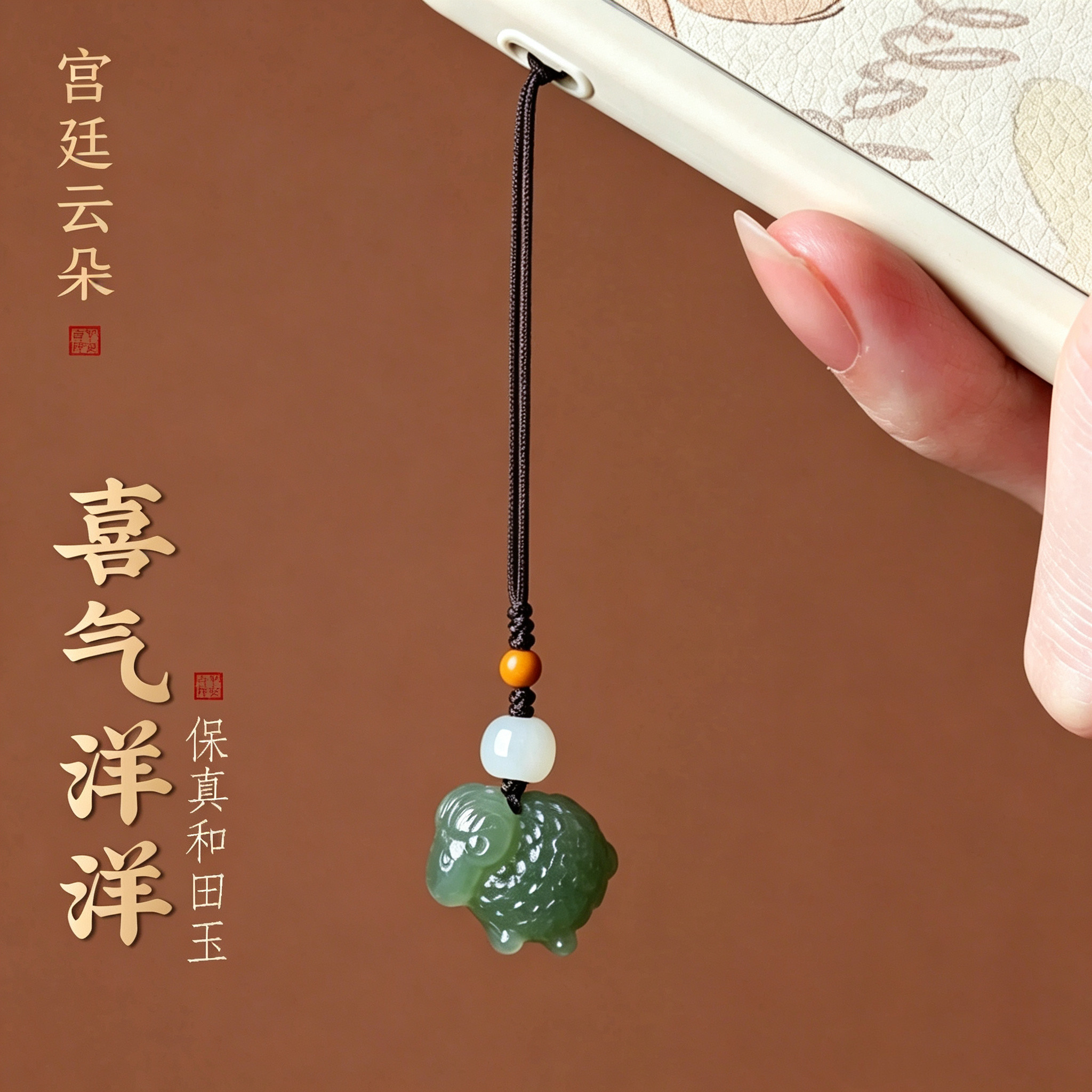 正品天然和田玉十二生肖羊手机链马六合挂件礼物手机饰品挂饰挂坠