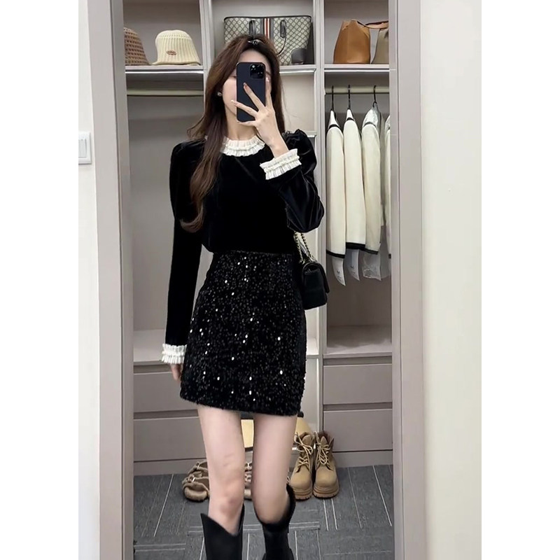 速发冬季法式套奢高衣感装名媛气质黑色丝绒上级半身裙子两件轻装,女装/女士精品,大码套装,淘宝优惠券,粉丝福利购,淘宝优惠卷