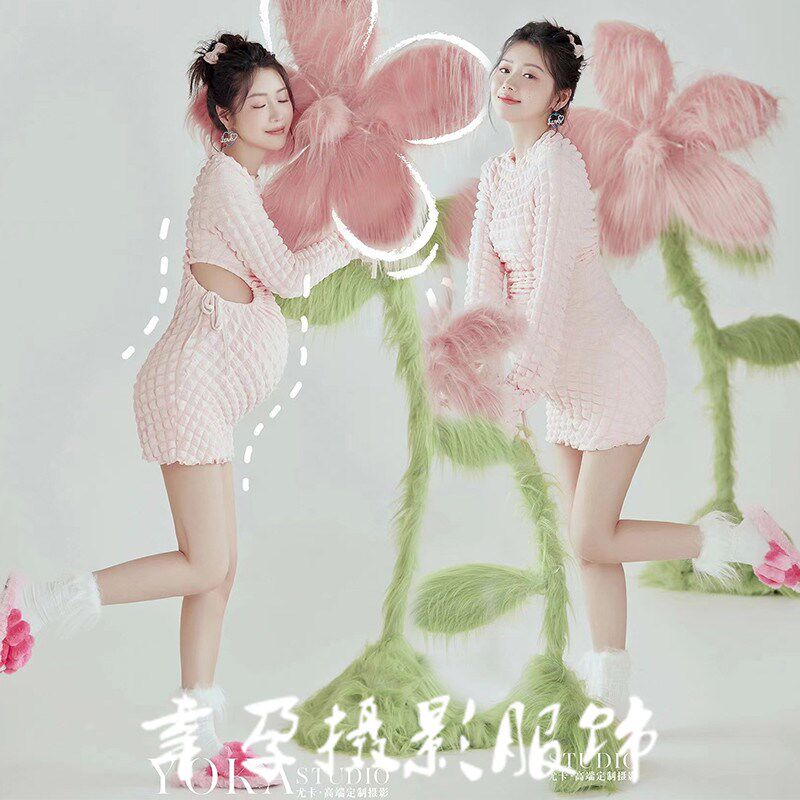速发新妇拍照妈装新款影楼小清孕可爱甜美裙大肚服咪摄影服装