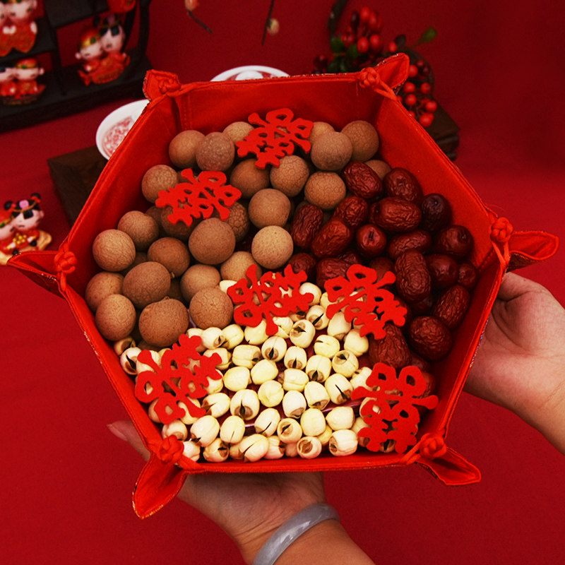 速发嫁织庆用品果盘苏杭中式刺绣婚锦缎糖盘果盘复古结妆婚宴托盘