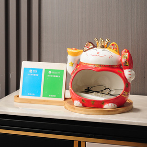 速发创送收纳招财猫摆件前台新店开业意礼礼二店铺收银台品维码发