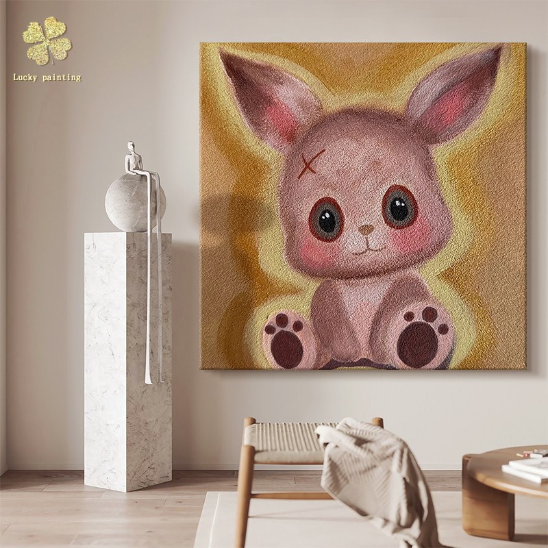 速发可爱少风兔子纯手绘油画现代简约客厅装饰画玄关儿童房卧室挂