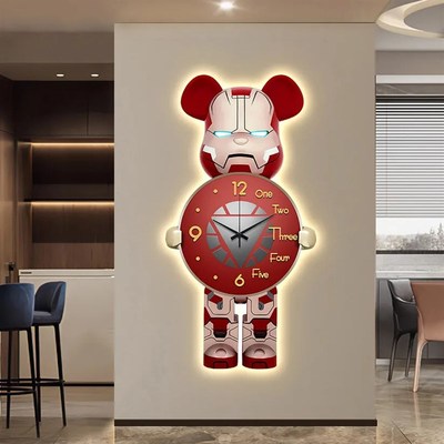 速发熊关意钟表挂钟客厅时尚时钟玄创画灯装饰画壁钟壁画挂壁墙钟