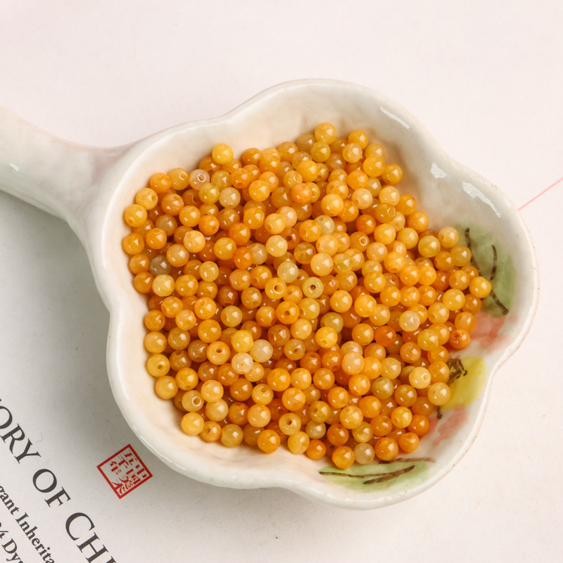 天然小圆珠翡翠3.5mm黄翡小米珠diy迷你配饰珠项链手链隔珠散珠