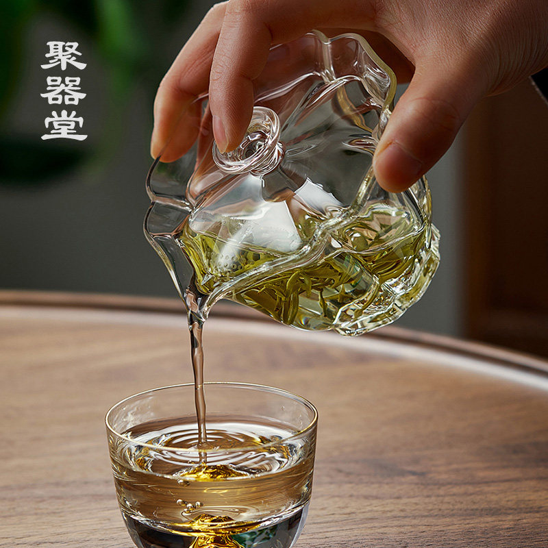 聚器堂手工防烫玻璃二p才盖碗单个不烫手带过滤透明绿茶泡茶碗大