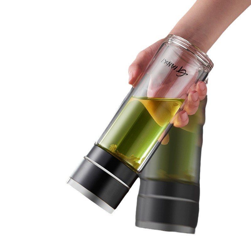 一键开盖车载茶水分离杯士公室D按压水杯泡茶杯速开双层玻璃杯