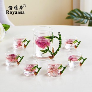 客厅泡茶耐热加厚透明M小号功夫品茗杯家用6只 带把玻璃小茶杯套装