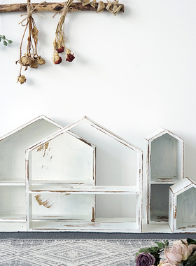 家居软装做旧原木房子 造型置物架 店J铺橱窗摆设 法式白色家饰