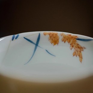 杏黄手绘麦穗主人杯功夫茶具陶瓷高足品茗杯茶Y杯大容量单杯