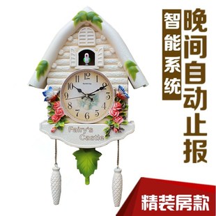 时钟家用时尚 儿童卡通钟表布谷鸟报时挂钟树脂创意G个性 客厅石英