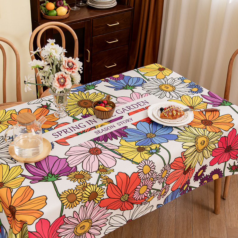 ins田园花防h水桌布棉麻长方形电视柜茶几布轻奢高级防烫餐桌台布,居家布艺,桌布,淘宝优惠券,粉丝福利购,淘宝优惠卷