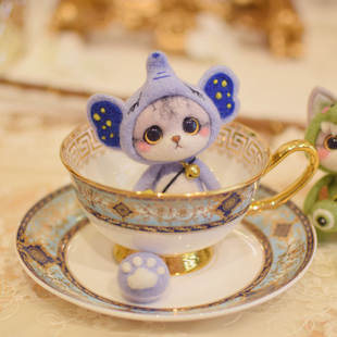 羊毛毡戳戳乐手工diy猫咪材x料包 仿真猫咪钥匙挂件 创意玩偶礼物