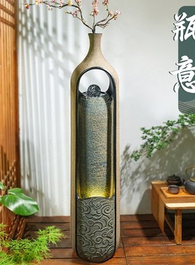 室内玄关落地装饰流水生财摆件循环水电视柜旁茶室Y落地中式造景