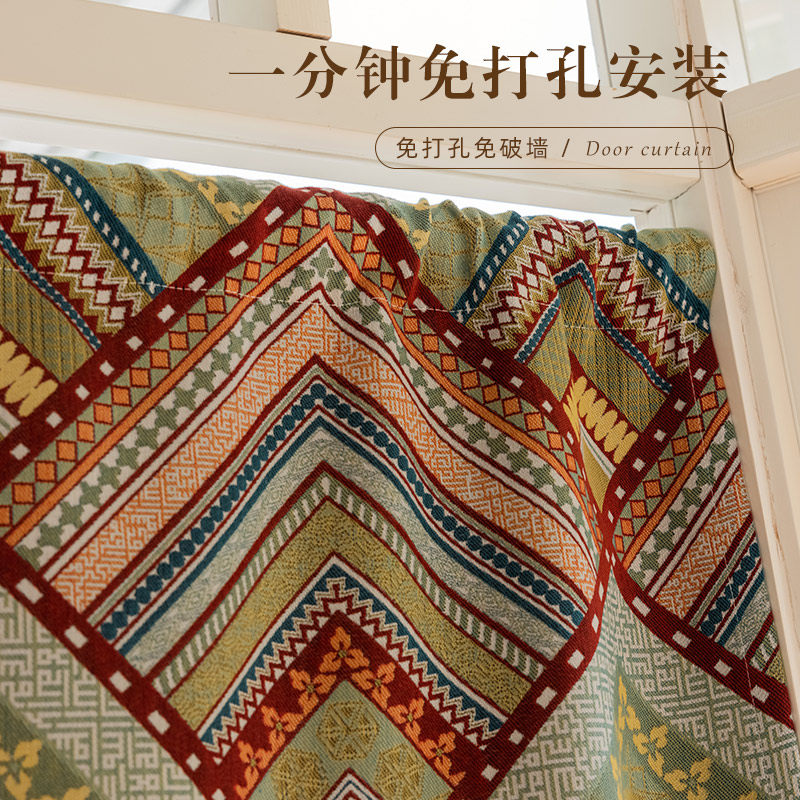 门帘隔断布帘免打孔阳台卧室厕所半E帘短帘遮挡厨房半截卫生间窗