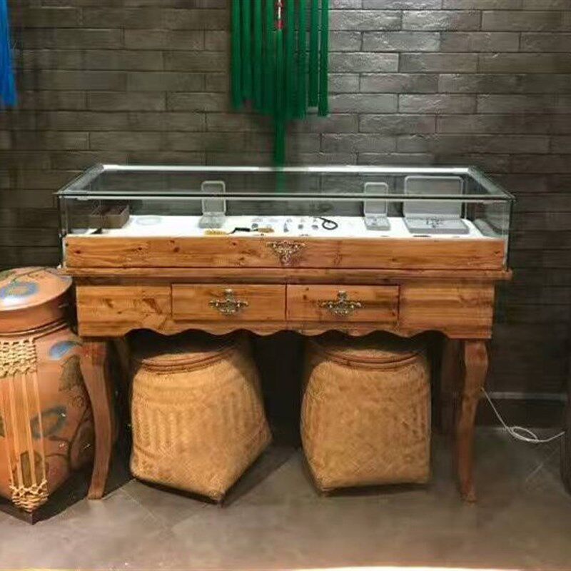 实木饰品展示柜仿古玉器展柜做旧饰品柜产品展柜T复古珠宝首饰柜