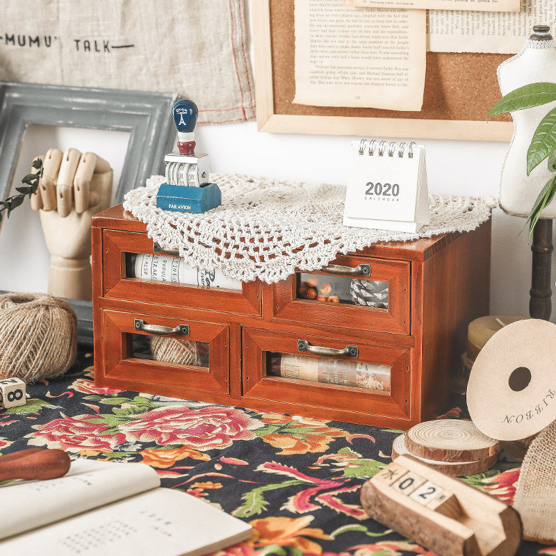 书桌复古桌面收纳盒抽q屉式化妆品柜木质储物盒宿舍桌上胶带置物,收纳整理,桌面收纳盒,淘宝优惠券,粉丝福利购,淘宝优惠卷