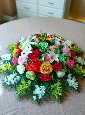 特价大型酒店餐桌花摆件花绢花装饰花插花大圆桌花电W动转盘餐桌