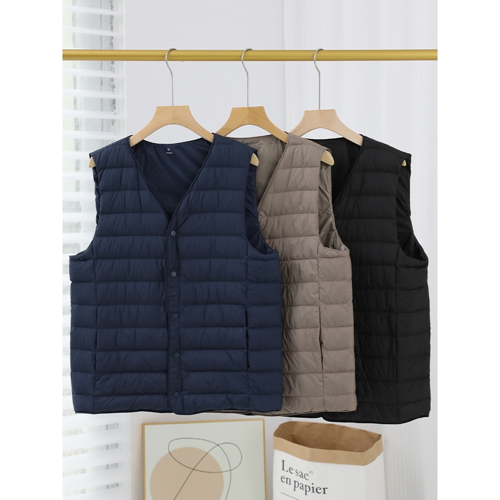 日本品质出口轻便羽绒服马甲男2023冬装新款男式V领薄款羽绒背心