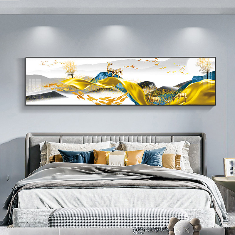 轻奢金鹿客厅卧室装饰画简约高档晶瓷壁画沙发床头画山水风景挂画