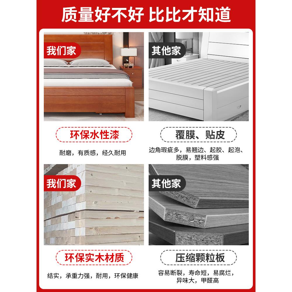 新中式1.5米实木床家用主卧双人床1.8m出租房用1米2单人床经济型