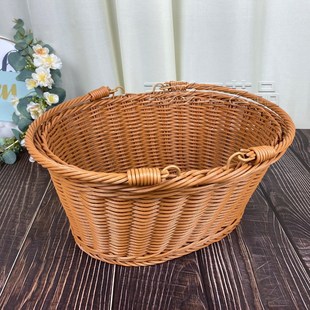 W922仿藤椭圆篮 小鹿篮家用买y菜购物手工菜篮子野餐收纳36