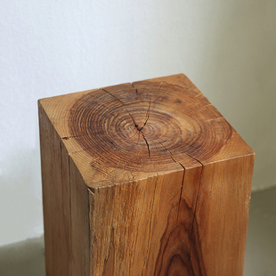 侘寂风底座雕塑造台装饰摆件方形香樟木日式N民宿碳化木墩家用实