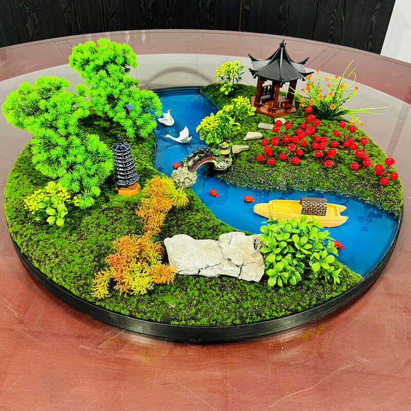 酒店会所餐桌大圆桌o桌面创意摆件转盘中间造景摆花微景观装饰品