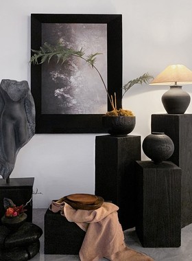 侘寂实木墩子雕塑摆台底座家居A装饰花架碳化原木客厅树桩床边几