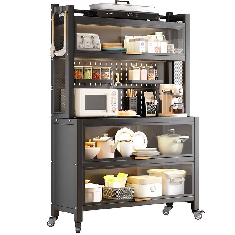 洞洞板餐边柜厨房置物架落地式多层带门柜子多功能橱柜收纳储物柜