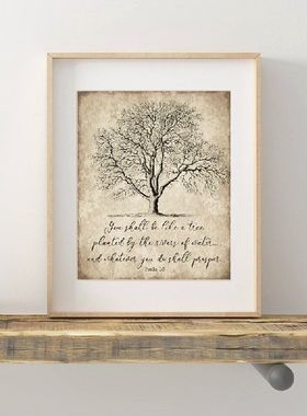 Psalm 1:3 Antique Bible Verse Print Vintage Wall Art Canvas