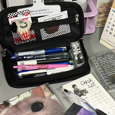 极速Large Capacity Pencil Case Simple Checkerboard Lattice