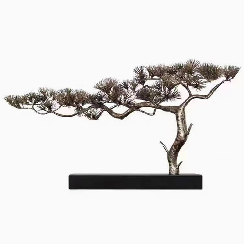大型落地迎客松摆件酒店售楼处餐厅玄关创意金属树装饰造景雕塑