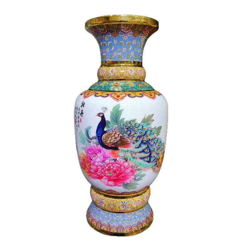 景德镇景泰蓝陶瓷花珐琅中式描金花插家居客厅公司装饰摆件