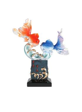 高档办公桌创意水晶锦鲤鱼招财摆件玄关酒柜电视柜如鱼得水装饰品