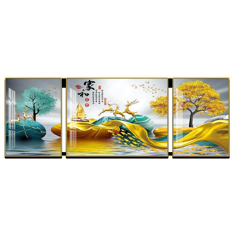 客厅装饰画沙发背景墙画壁画房间挂画三联画新中式北欧现代晶瓷画,家居饰品,现代装饰画,淘宝优惠券,粉丝福利购,淘宝优惠卷