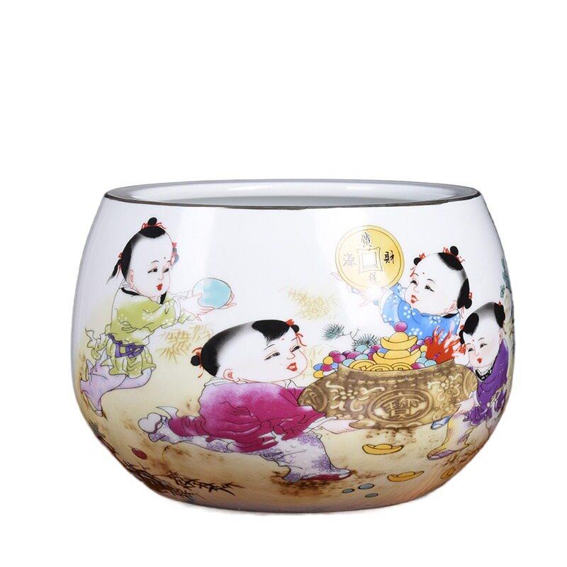 粉彩描金聚盆2024景德镇陶瓷鱼缸家居创意装饰摆件客厅玄关摆设