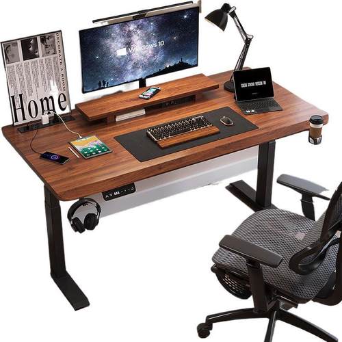 电脑桌椅书桌卧室家用电竞桌子可升降双电机实木电动升降桌