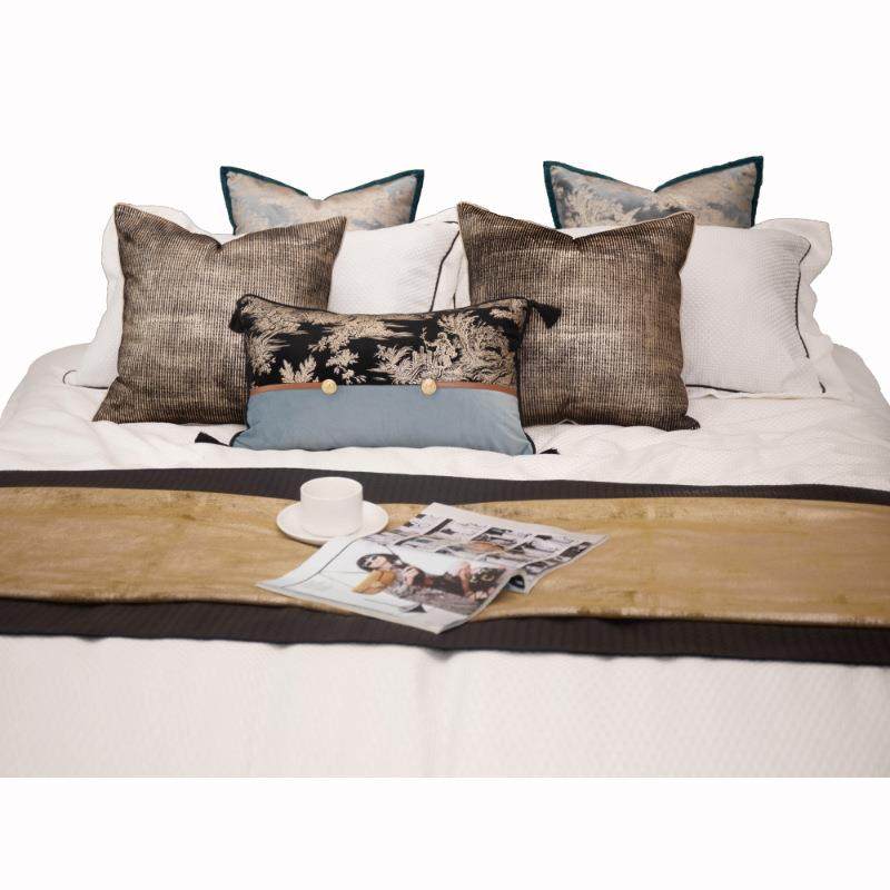 别墅酒店高奢黑金床品多件套沙发客厅抱枕靠垫样板房软装摆场