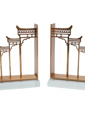 新中式水晶金属建筑牌坊书挡样板间书房办公室书桌客厅装饰品摆件