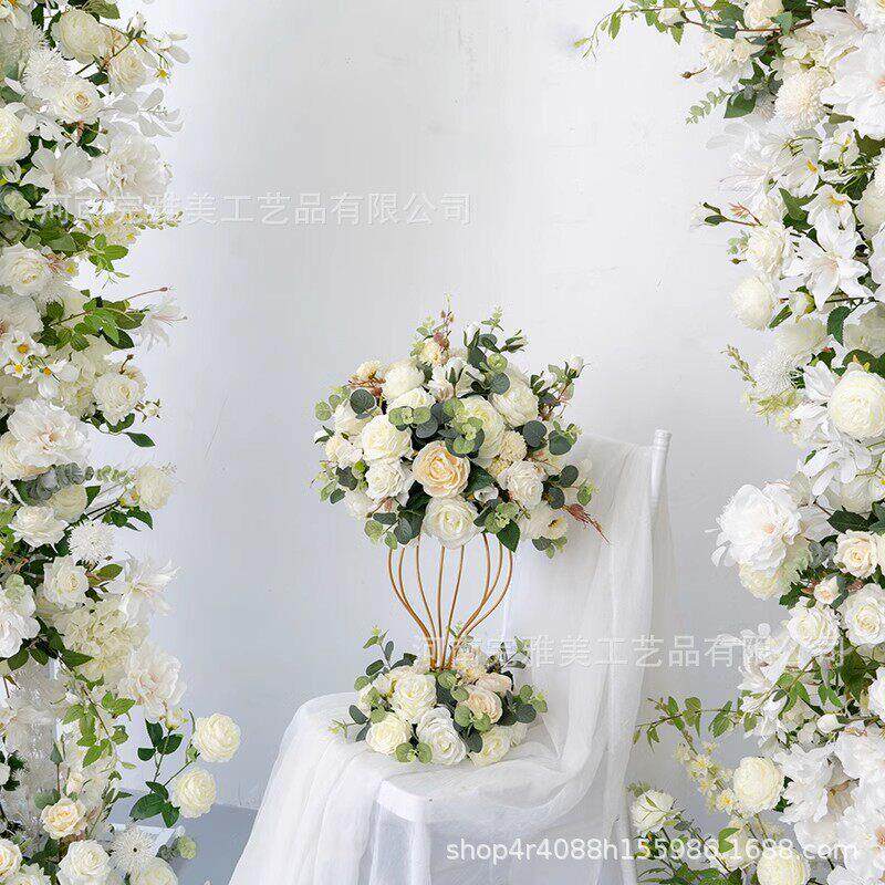 婚礼diy装饰花艺白色牛角拱门花仿真花假花手工摄影背景布置