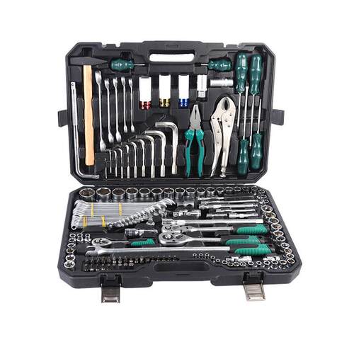 142+2件套家用机械汽车维修工具套装套筒棘轮扳手五金工具箱