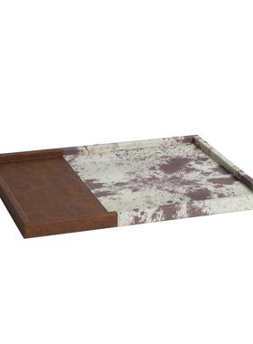 现代简约欧式轻奢马毛肌理纹打印皮革托盘样板房售楼处软装饰品